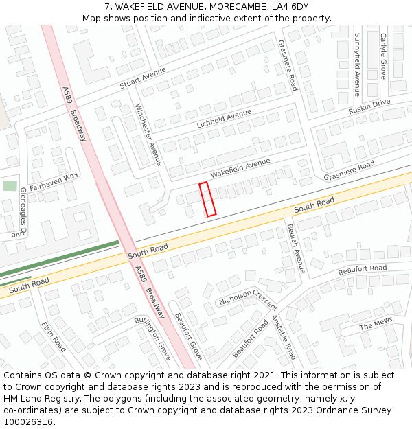 7, WAKEFIELD AVENUE, MORECAMBE, LA4 6DY: Location map and indicative extent of plot