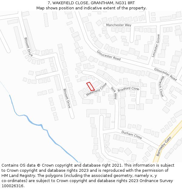 7, WAKEFIELD CLOSE, GRANTHAM, NG31 8RT: Location map and indicative extent of plot