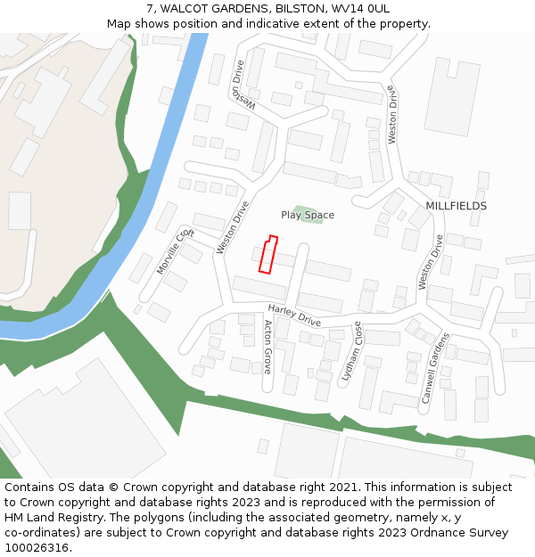 7, WALCOT GARDENS, BILSTON, WV14 0UL: Location map and indicative extent of plot