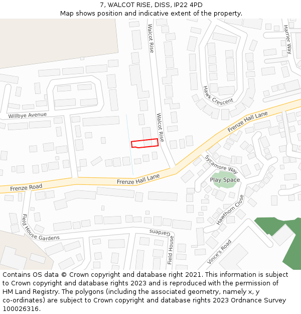 7, WALCOT RISE, DISS, IP22 4PD: Location map and indicative extent of plot