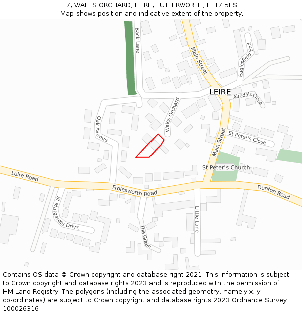 7, WALES ORCHARD, LEIRE, LUTTERWORTH, LE17 5ES: Location map and indicative extent of plot