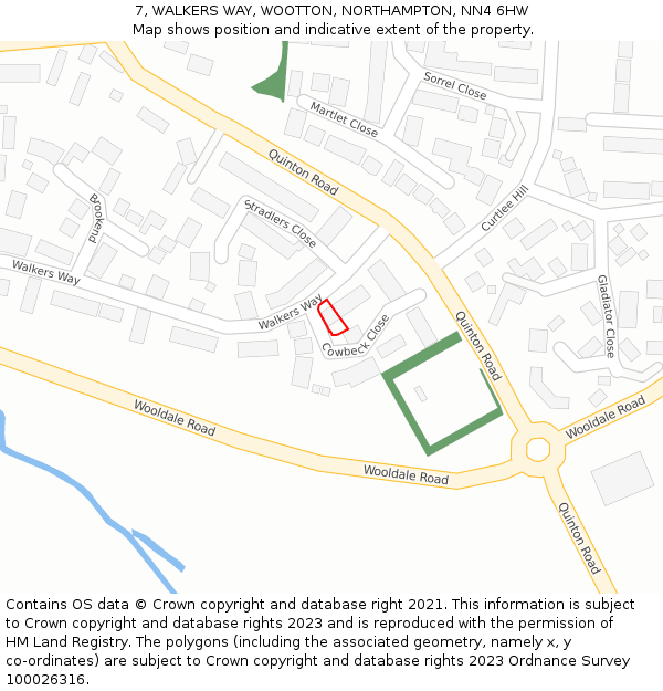 7, WALKERS WAY, WOOTTON, NORTHAMPTON, NN4 6HW: Location map and indicative extent of plot