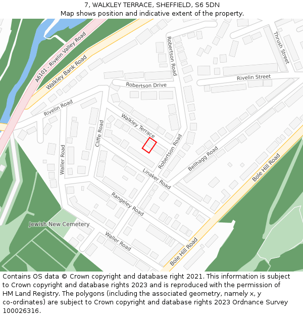 7, WALKLEY TERRACE, SHEFFIELD, S6 5DN: Location map and indicative extent of plot