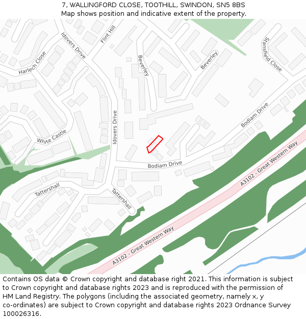 7, WALLINGFORD CLOSE, TOOTHILL, SWINDON, SN5 8BS: Location map and indicative extent of plot