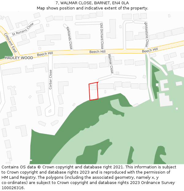 7, WALMAR CLOSE, BARNET, EN4 0LA: Location map and indicative extent of plot