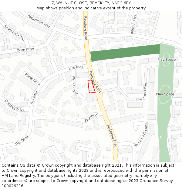 7, WALNUT CLOSE, BRACKLEY, NN13 6EY: Location map and indicative extent of plot