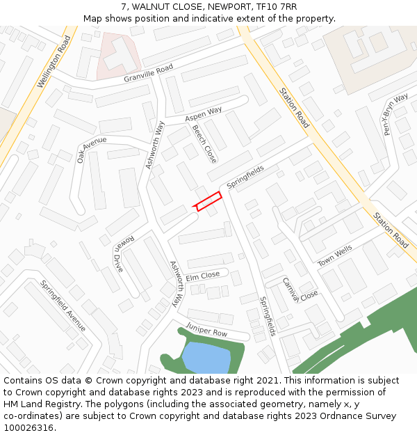 7, WALNUT CLOSE, NEWPORT, TF10 7RR: Location map and indicative extent of plot