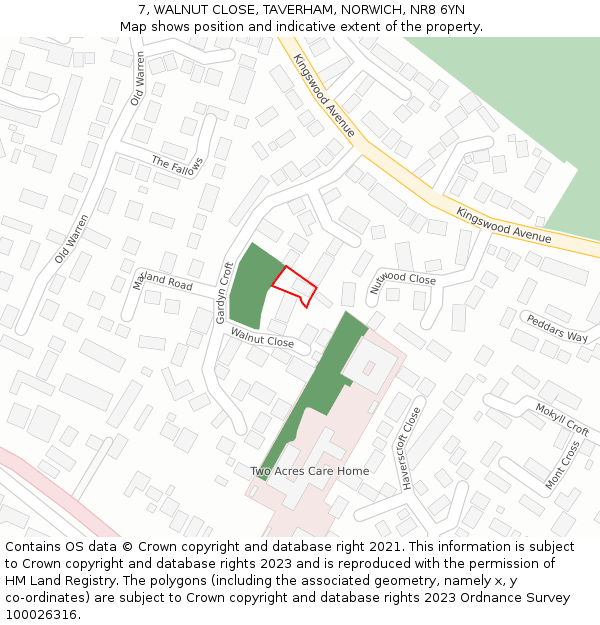 7, WALNUT CLOSE, TAVERHAM, NORWICH, NR8 6YN: Location map and indicative extent of plot