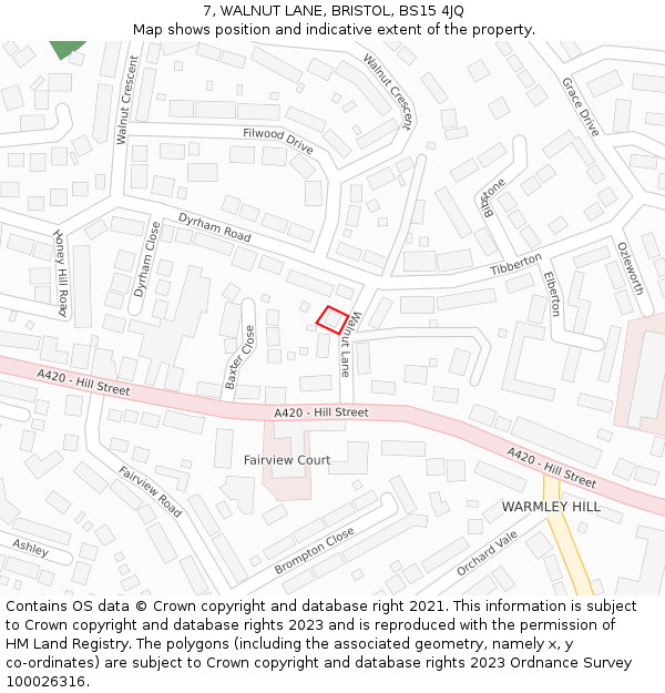 7, WALNUT LANE, BRISTOL, BS15 4JQ: Location map and indicative extent of plot