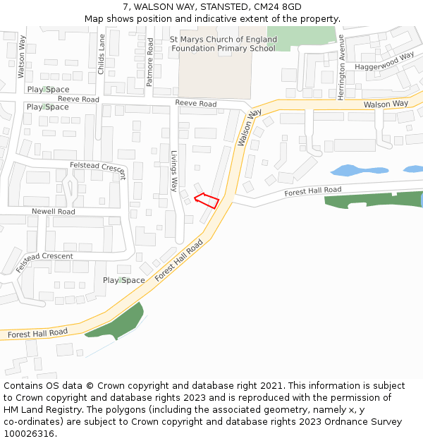 7, WALSON WAY, STANSTED, CM24 8GD: Location map and indicative extent of plot