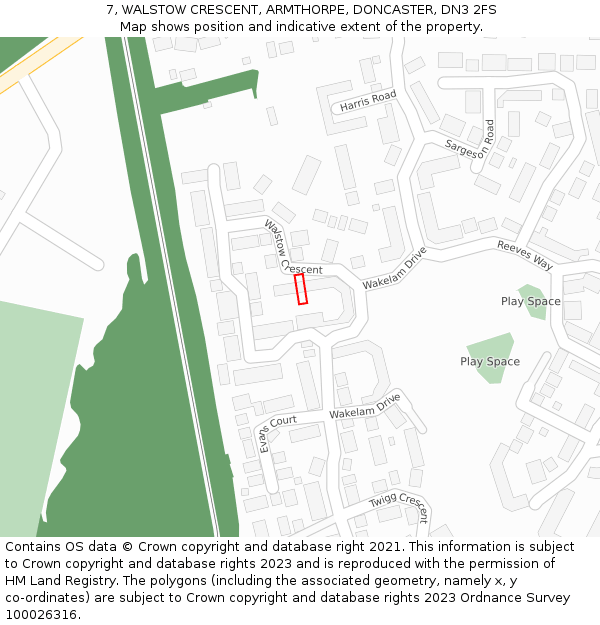 7, WALSTOW CRESCENT, ARMTHORPE, DONCASTER, DN3 2FS: Location map and indicative extent of plot