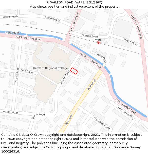 7, WALTON ROAD, WARE, SG12 9PQ: Location map and indicative extent of plot