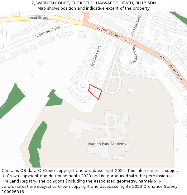 7, WARDEN COURT, CUCKFIELD, HAYWARDS HEATH, RH17 5DN: Location map and indicative extent of plot