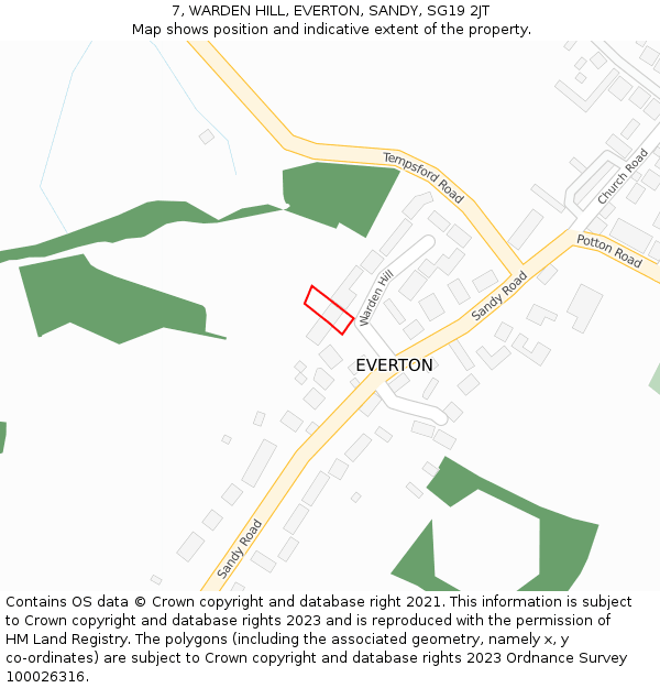 7, WARDEN HILL, EVERTON, SANDY, SG19 2JT: Location map and indicative extent of plot