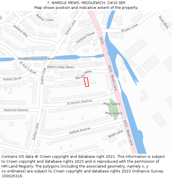 7, WARDLE MEWS, MIDDLEWICH, CW10 0EP: Location map and indicative extent of plot