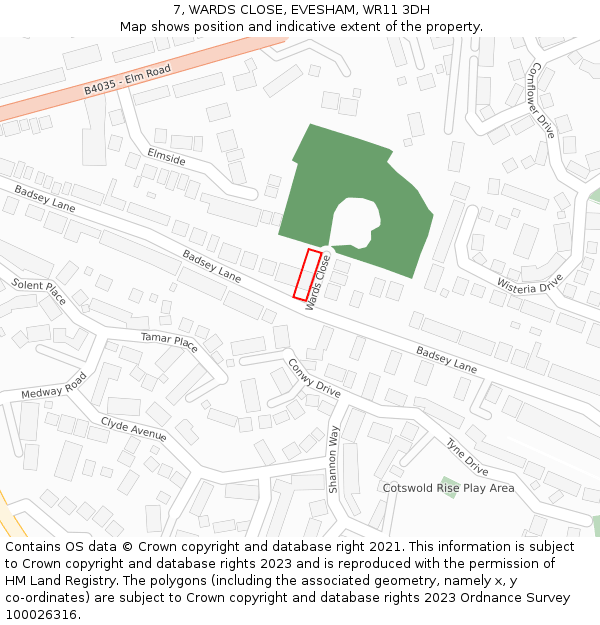 7, WARDS CLOSE, EVESHAM, WR11 3DH: Location map and indicative extent of plot