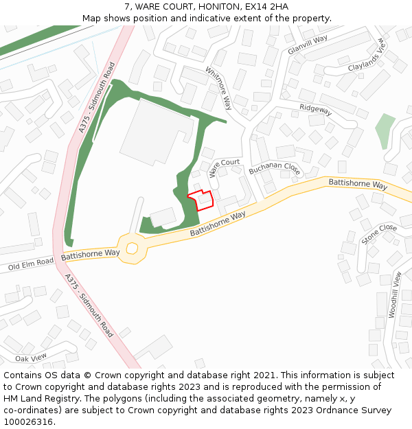 7, WARE COURT, HONITON, EX14 2HA: Location map and indicative extent of plot