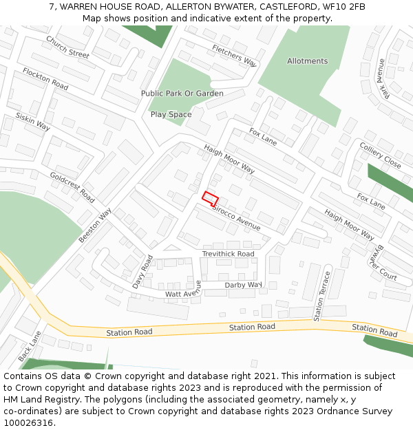 7, WARREN HOUSE ROAD, ALLERTON BYWATER, CASTLEFORD, WF10 2FB: Location map and indicative extent of plot