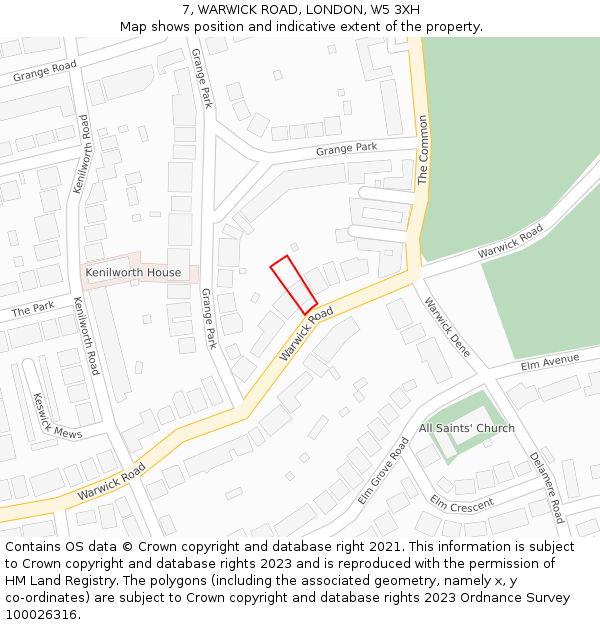 7, WARWICK ROAD, LONDON, W5 3XH: Location map and indicative extent of plot