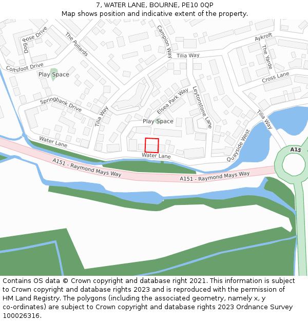 7, WATER LANE, BOURNE, PE10 0QP: Location map and indicative extent of plot