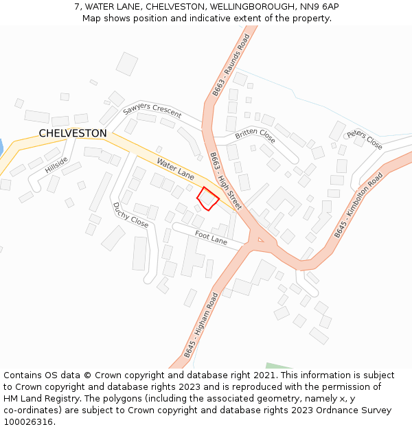 7, WATER LANE, CHELVESTON, WELLINGBOROUGH, NN9 6AP: Location map and indicative extent of plot