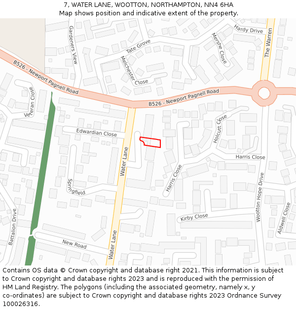 7, WATER LANE, WOOTTON, NORTHAMPTON, NN4 6HA: Location map and indicative extent of plot