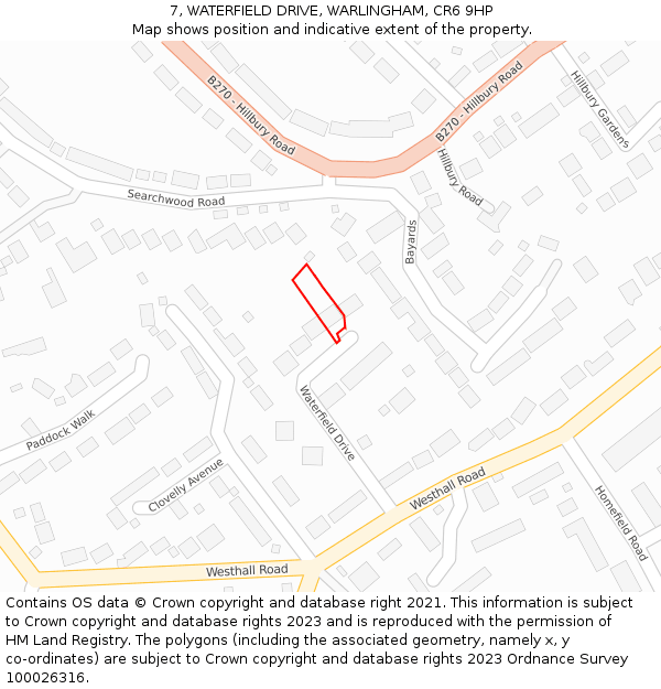7, WATERFIELD DRIVE, WARLINGHAM, CR6 9HP: Location map and indicative extent of plot