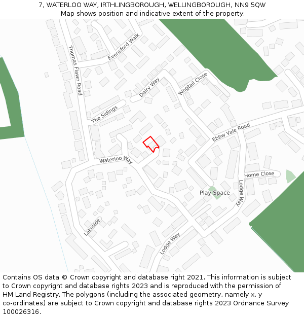 7, WATERLOO WAY, IRTHLINGBOROUGH, WELLINGBOROUGH, NN9 5QW: Location map and indicative extent of plot