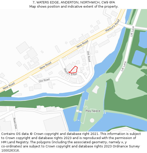 7, WATERS EDGE, ANDERTON, NORTHWICH, CW9 6FA: Location map and indicative extent of plot