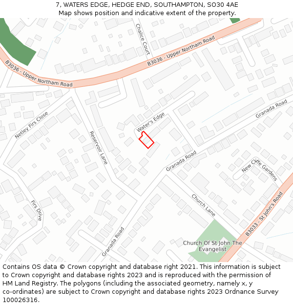 7, WATERS EDGE, HEDGE END, SOUTHAMPTON, SO30 4AE: Location map and indicative extent of plot