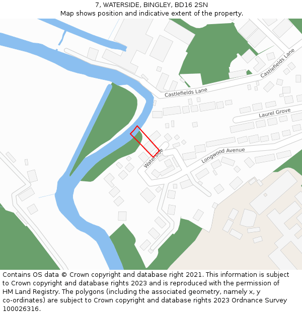 7, WATERSIDE, BINGLEY, BD16 2SN: Location map and indicative extent of plot