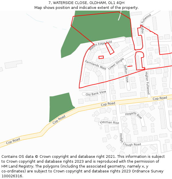 7, WATERSIDE CLOSE, OLDHAM, OL1 4QH: Location map and indicative extent of plot