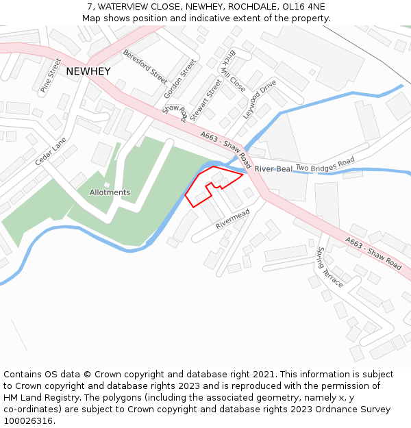 7, WATERVIEW CLOSE, NEWHEY, ROCHDALE, OL16 4NE: Location map and indicative extent of plot