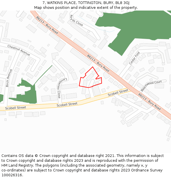 7, WATKINS PLACE, TOTTINGTON, BURY, BL8 3GJ: Location map and indicative extent of plot