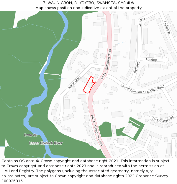 7, WAUN GRON, RHYDYFRO, SWANSEA, SA8 4LW: Location map and indicative extent of plot