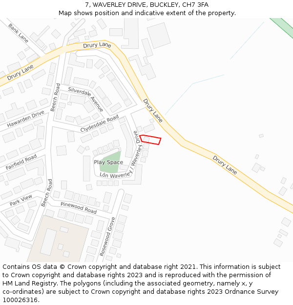 7, WAVERLEY DRIVE, BUCKLEY, CH7 3FA: Location map and indicative extent of plot