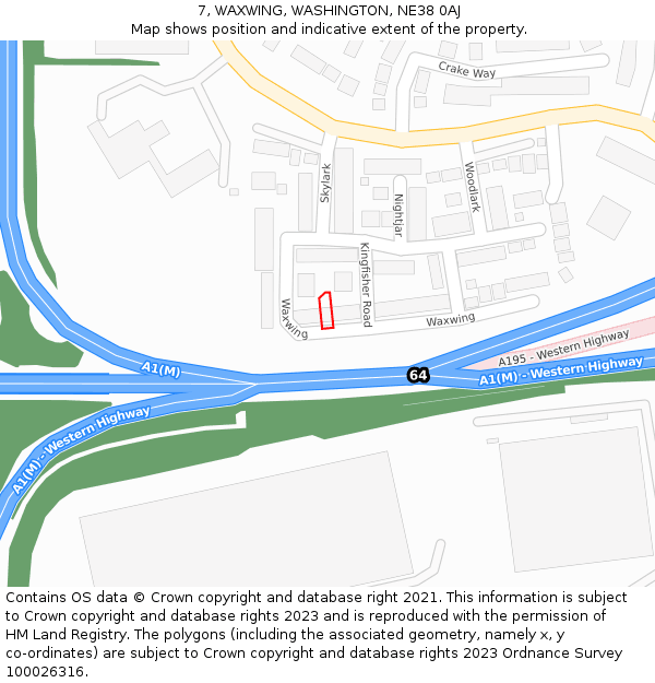 7, WAXWING, WASHINGTON, NE38 0AJ: Location map and indicative extent of plot
