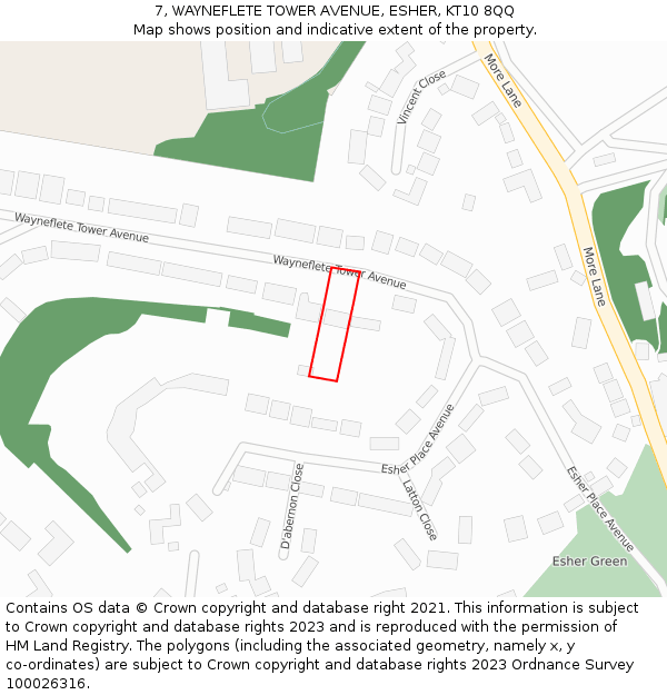 7, WAYNEFLETE TOWER AVENUE, ESHER, KT10 8QQ: Location map and indicative extent of plot