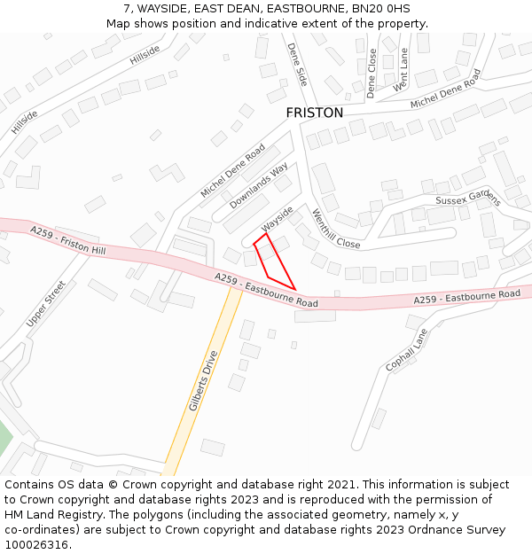 7, WAYSIDE, EAST DEAN, EASTBOURNE, BN20 0HS: Location map and indicative extent of plot