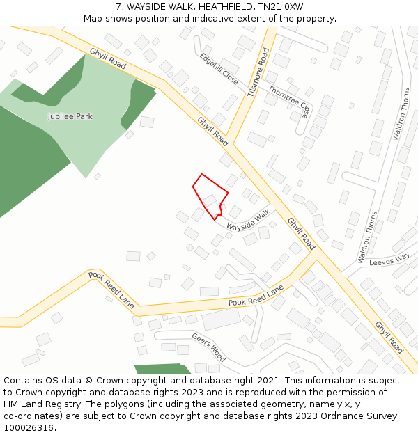 7, WAYSIDE WALK, HEATHFIELD, TN21 0XW: Location map and indicative extent of plot