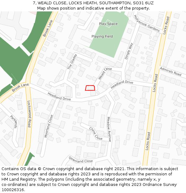 7, WEALD CLOSE, LOCKS HEATH, SOUTHAMPTON, SO31 6UZ: Location map and indicative extent of plot