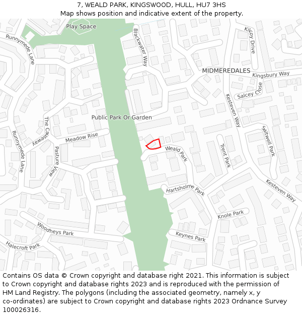 7, WEALD PARK, KINGSWOOD, HULL, HU7 3HS: Location map and indicative extent of plot