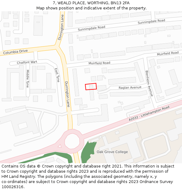 7, WEALD PLACE, WORTHING, BN13 2FA: Location map and indicative extent of plot