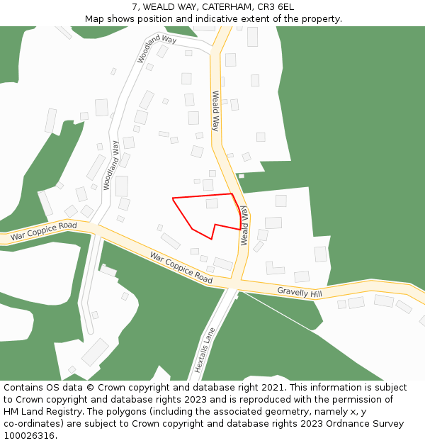 7, WEALD WAY, CATERHAM, CR3 6EL: Location map and indicative extent of plot