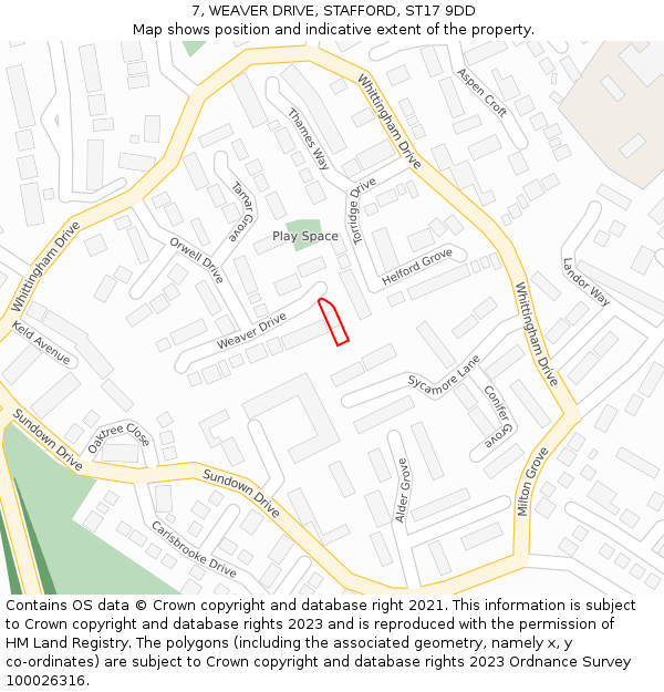 7, WEAVER DRIVE, STAFFORD, ST17 9DD: Location map and indicative extent of plot