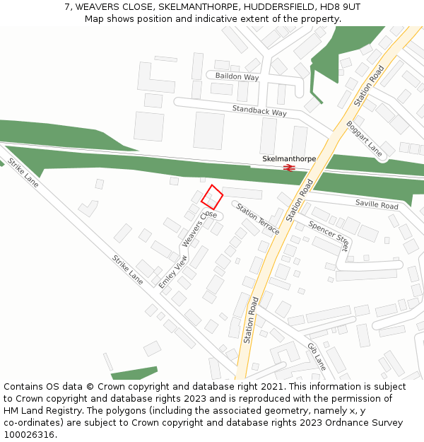 7, WEAVERS CLOSE, SKELMANTHORPE, HUDDERSFIELD, HD8 9UT: Location map and indicative extent of plot