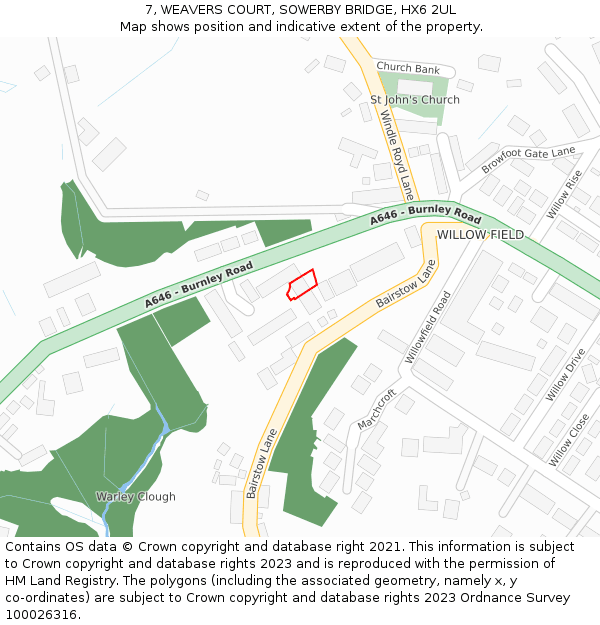 7, WEAVERS COURT, SOWERBY BRIDGE, HX6 2UL: Location map and indicative extent of plot