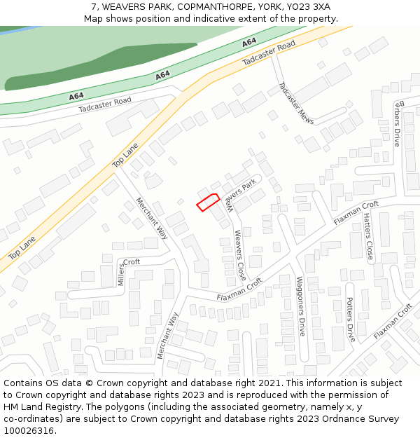 7, WEAVERS PARK, COPMANTHORPE, YORK, YO23 3XA: Location map and indicative extent of plot