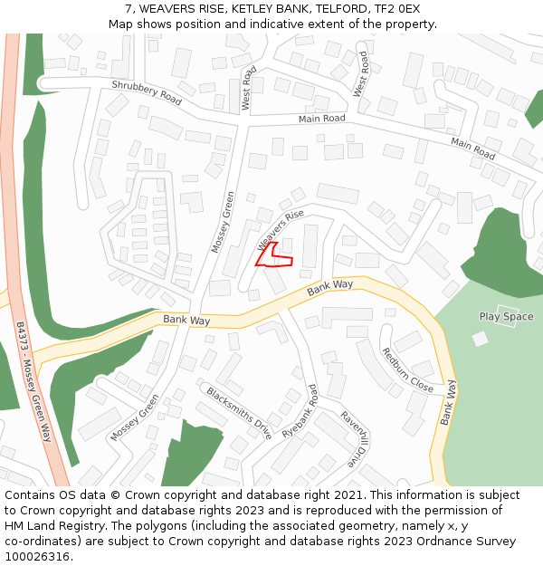 7, WEAVERS RISE, KETLEY BANK, TELFORD, TF2 0EX: Location map and indicative extent of plot