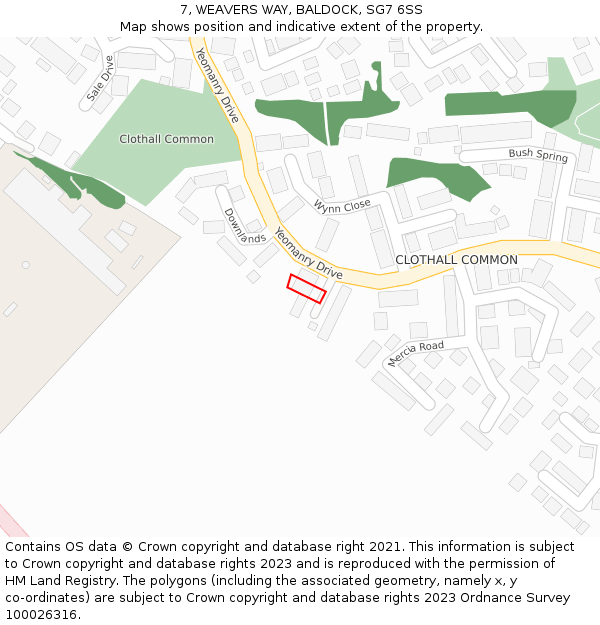 7, WEAVERS WAY, BALDOCK, SG7 6SS: Location map and indicative extent of plot